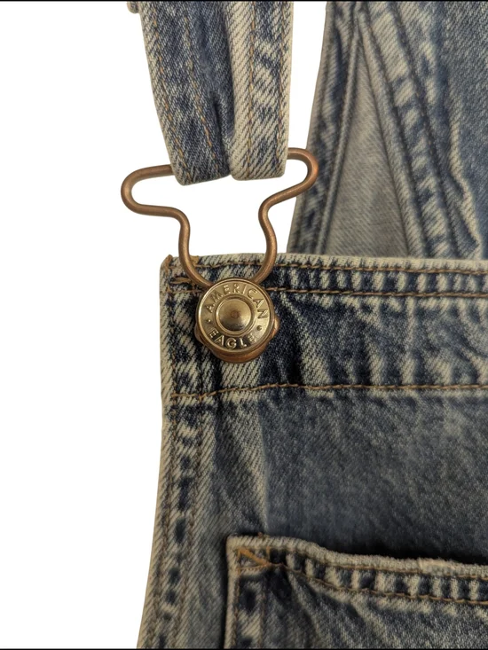 AMERICAN EAGLE Ripped DISTRESSED Patched TOMGIRL Denim OVERALLS XS - Picture 3 of 13